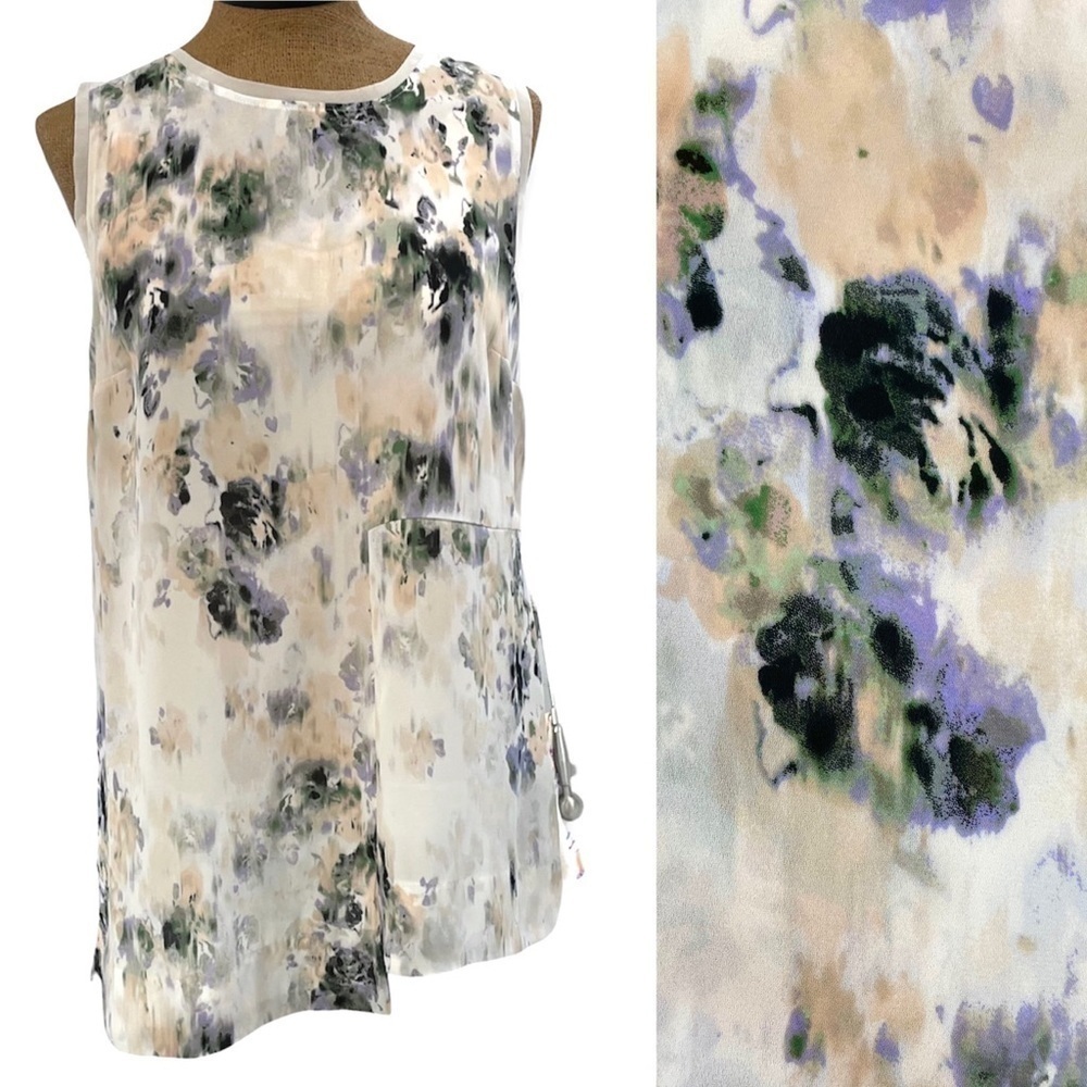 Simply Vera by Vera Wang Sleeveless watercolor tunic with asymmetrical hem, Med 
